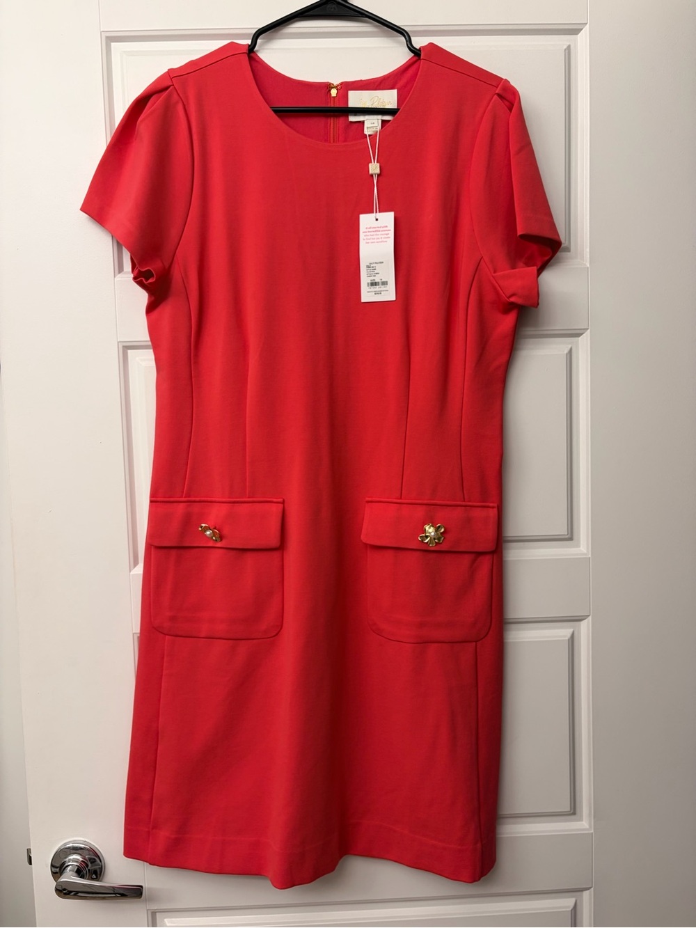 Lilly Pulitzer Fallon Cherry-Red Short Sleeve Shift Dress with Gold  Buttons
